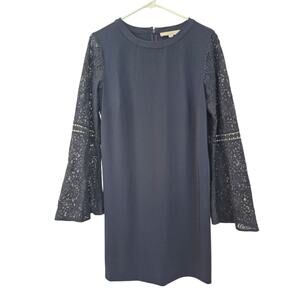 LOFT Dress Size 6 Navy Shift Long Lace Bell Sleeves Cocktail Office Siren Boho